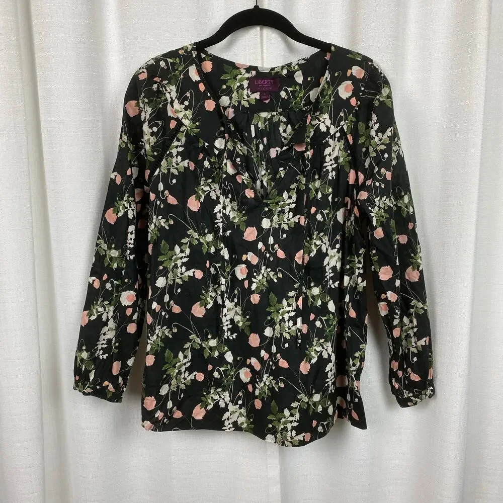 J.Crew x Liberty of London Black Floral Poppy Dream Peasant Blouse Sz.S